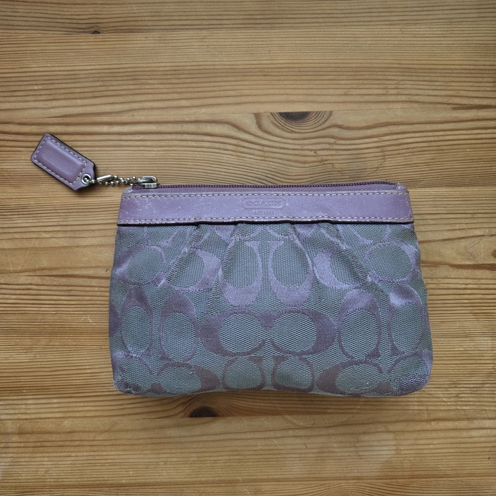 SOLD! Coach Small Signature Zip Pouch in Lavender and Sage - Picture 2 of 4